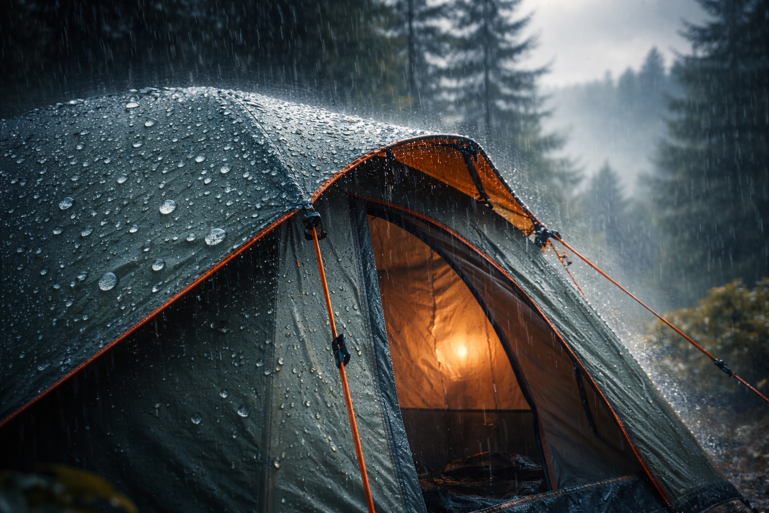 waterproof fabric camping tent in heavy rain outdoor protection material