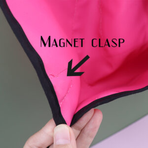Pink fire retardant circular fabric cover hanging, display built-in magnet clasp for easy closure