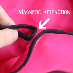 Close-up view of magnet clasp stitching on custom NFPA701 fabric cover, reinforced neat sewing